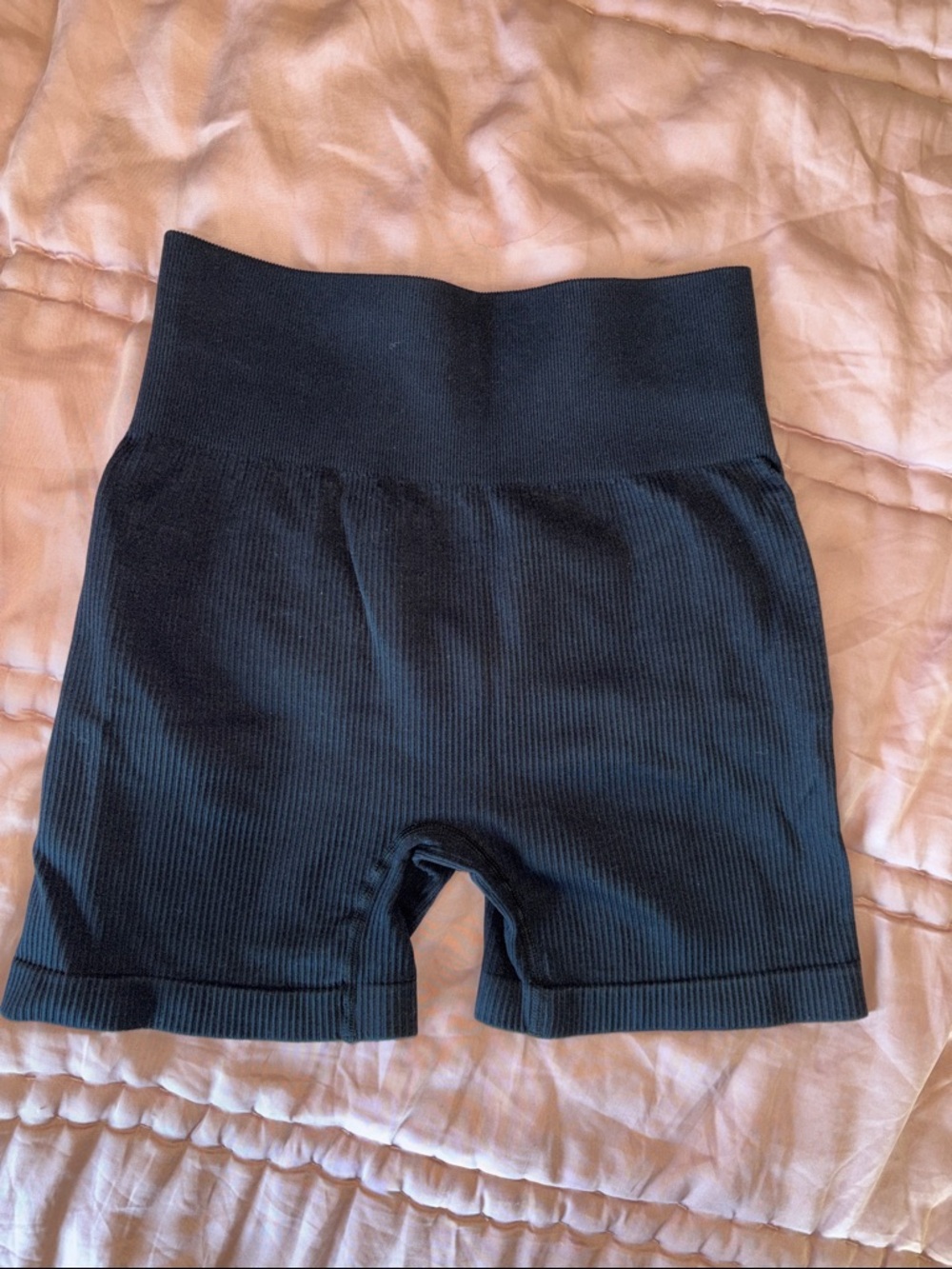 Black Ribbed High-Waist Women’s Shorts